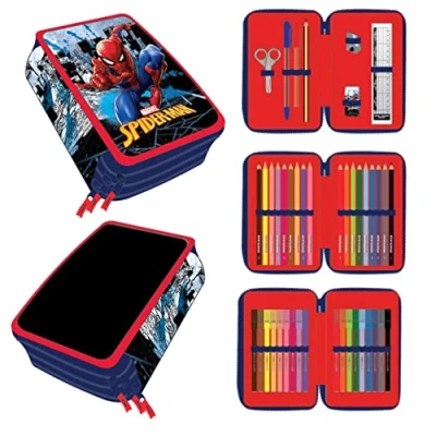 Image of CERDÁ LIFE&#039;S LITTLE MOMENTS School Pencil Case 3 Compartments Child Spiderman Includes All Supplies Needed for Preschool and Primary Official Marvel License