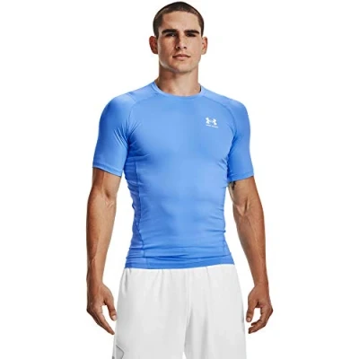 Image of Under Armour Men&#039;s HeatGear Compression Short Sleeve T Shirt, Carolina Blue (475)/White, S