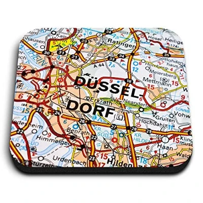 Image of 1 x Square MDF Fridge Magnet Dusseldorf Germany German Travel Map City 44920