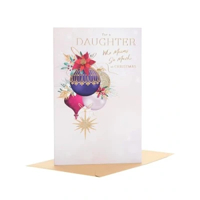 Image of UK Greetings Christmas Card for Daughter Baubles Design