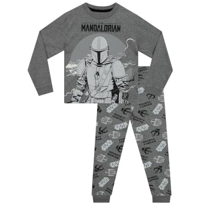 Image of Star Wars Pyjamas Boys The Mandalorian Long Pyjama Set For Kids Short Cotton Grey 3 4 Years