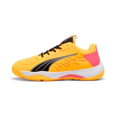 Image of Puma Unisex Kids Accelerate Jr Handball Shoe, Sun Stream Sunset Glow Black, 3.5 UK