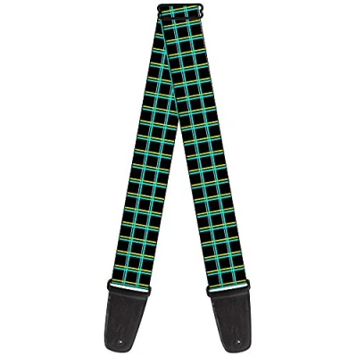 Image of Buckle Down GS W32310 &quot;Wire Grid Black/Turquoise/Yellow&quot; Guitar Strap