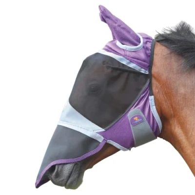 Image of Shires FlyGuard Pro Deluxe Fly Mask With Ears &amp; Nose Purple Pony