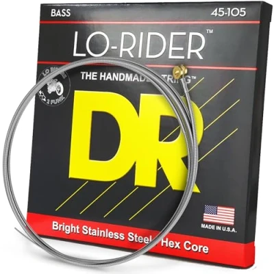 Image of DR Strings MH 45 LO RIDER™ Stainless Steel Bass Strings: White Black Red Blue, Small Medium Large X 2X