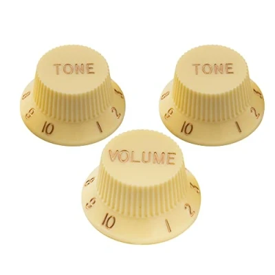 Image of Musiclily Pro Metric Size 18 Splines 1 Volume 2 Tone Strat Style Knobs Set for Asia Import Guitar Bass Split Shaft Pots,Cream