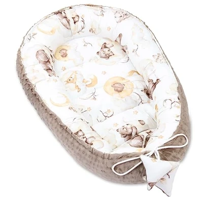Image of Warm nest baby 90x50 cm cuddle newborn winter/autumn cocoon babynest Bear Khaki