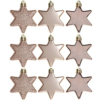 Image of Homestreet Christmas Elegant Rose Gold Tree Decorations, Various Bauble Packs, Tinsel and Toppers (9x Stars 5cm)