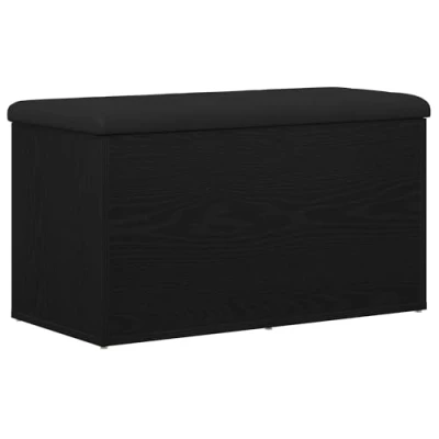 Image of vidaXL Storage Bench Black Oak 80x40x45 cm MDF/Polyester Rectangular Entryway/Hallway/Foyer Seat with Internal Matte Finish