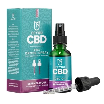 Image of BeYou CBD Oil 4800mg Drops, Spray in MCT Oil, Berry Flavour, High Strength, No THC, 30ml Soothes Stress, Anxiety, Sleep, Aches &amp; Pains
