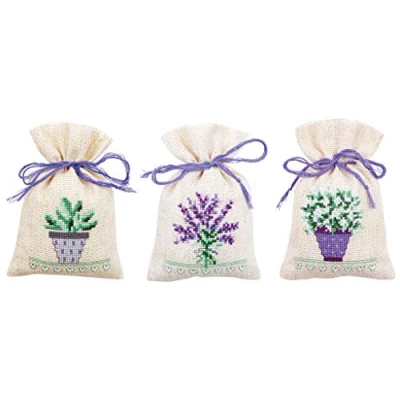 Image of Vervaco Bag Kit Provence 3 Pieces, Cotton, Multicolour, 8 x 12 0,3 cm