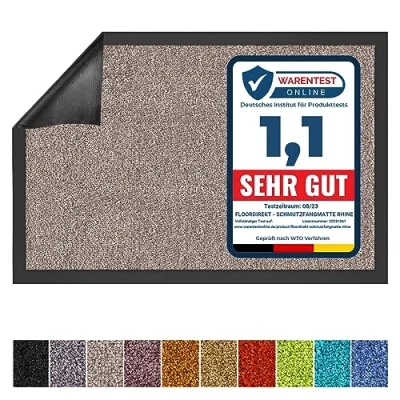 Image of Rhine Dirt Trapper Mat, Washable &amp; Powerful Doormat with Non Slip Backing, Door Mat in Many Sizes Colours (Light Grey (Gull), 90 cm x 120 cm)