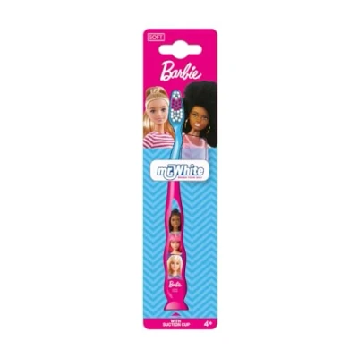 Image of Barbie Little Teeth Toothbrush for Kids 3+ Years Soft Touch Rounded Bristles, Comfortable Grip, Protector Cap and Suction Cup Upright Storage