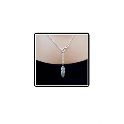 Image of Feather Infinity Pendant Necklace Lucky 8 Leaf Lariat Y Shape Chain Jewelry for Women Girls Teens (Silver)