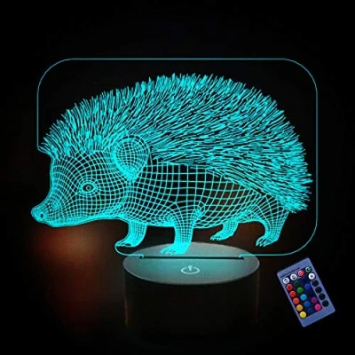 Image of Creative 3D Hedgehog Night Light 16 Colors Changing USB Power Remote Control Touch Switch Decor Lamp Optical Illusion LED Table Desk