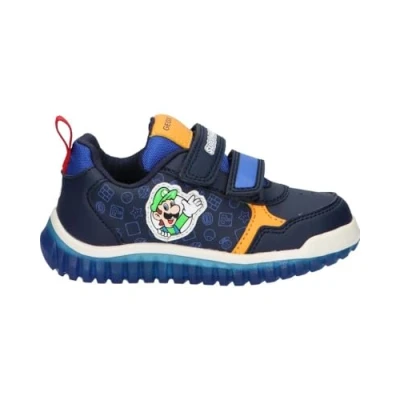 Image of Geox Nintendo Lightyloo BOY Light UP Hightop trainers for kids, Size: 4.5K, Navy/royal Imitation leather/ textile