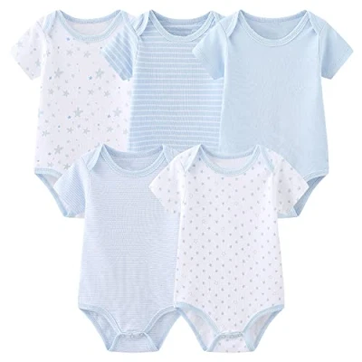 Image of Chamie Baby Bodysuit Cotton Short Sleeve Vests for Newborn 5 Pack One Piece Suit Boy and Girl 0 12 Months…