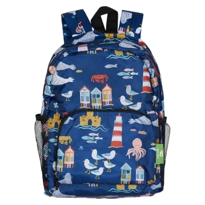 Image of ECO CHIC Lightweight Foldable Water Resistant Mini Backpack Folds Into Pouch for Storage (Seaside Navy)