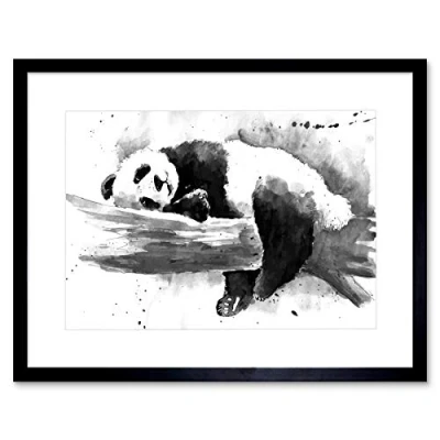 Image of Wee Blue Coo Panda Sleeping Watercolour Art Print Framed Poster Wall Decor 12x16 inch