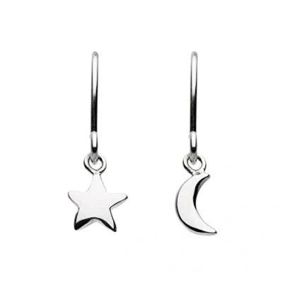 Image of Dew Sterling Silver Mismatch Moon and Star Drop Earrings