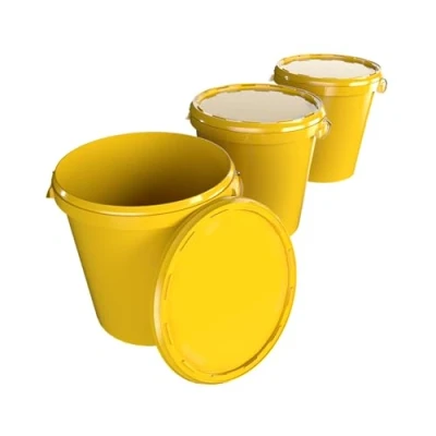 Image of 3 buckets with lid, 30 litres, made in Germany, food safe, stable, airtight, storage bucket for storing food, office supplies, children&#039;s room, household, workshop, catering, yellow