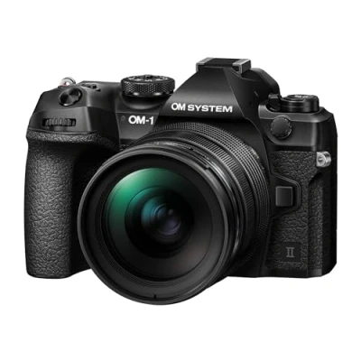 Image of OM System 1 Mark II Micro Four Thirds Camera, 20 MP BSI Stacked Sensor, 5 Axis Image Stabilisation, Black with M.Zuiko Digital 12 40mm f2.8 PRO lens