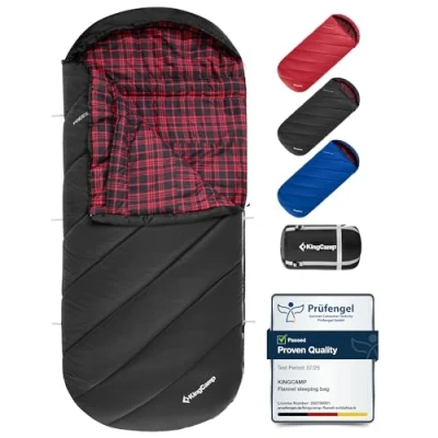 Image of KingCamp XL Wide Sleeping Bag for Adult 3 4 Season Flannel Liner Large Plus Size Thermal Warm Lightweight Single Waterproof Camping Hiking Backpacking Outdoor with Compression Sack 220x100cm