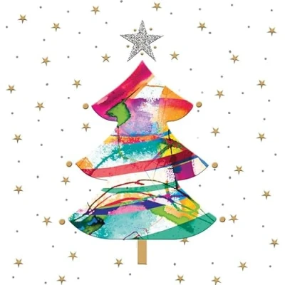 Image of 20 Napkins Christmas Colourful Tree Table Decoration Paper with Motif Also for Decoupage and 33 x cm