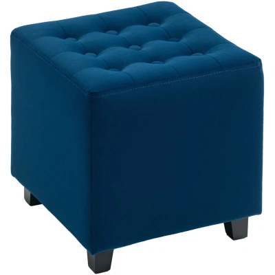 Image of HOMCOM Small Footstool Ottoman, Velvet Footrest, Square Foot Stool with Rubber Wood Legs and Padded Seat for Living Room, Bedroom, Entryway, 35 x 35cm, Blue
