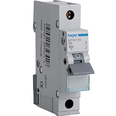 Image of Hager MTN116 Miniature Circuit Breaker, 1 Pole, Module, Type B, 6 kA Breaking Capacity, 16 A Current