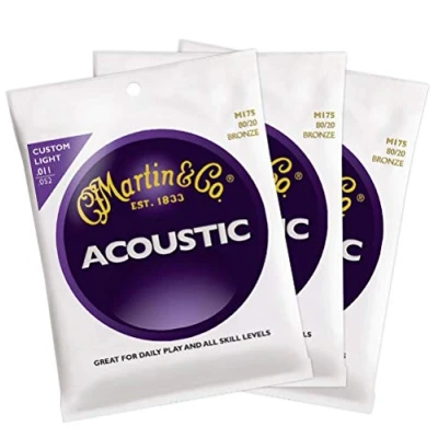 Image of Martin 80/20 Bronze M175 Acoustic Guitar Strings 11 52 Custom Light 3 Pack
