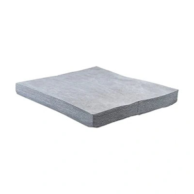 Image of Maintenance Absorbent Pads Absorb Oil, Water, Coolants, For General Use Spill Control Sheets 50cm x 40cm, 20 Sheets, Sonic Bonded Core with Spun Bound Top Layer, Grey Indoor/Outdoor