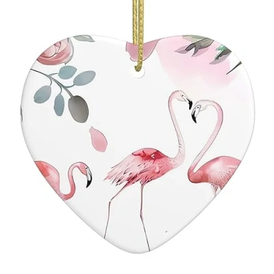 Image of Pink Flamingos Print Personalised Christmas Bauble, Ceramic Hanging Ornament, Tree Decoration For Boyfriend Girlfriend Wife Xmas Gifts