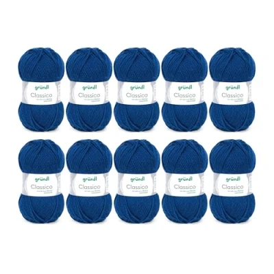 Image of Gründl Classico Wolle (Oeko TEX® Certified Knitting/Crochet Yarn Made of 50% Pure New Wool (Merino Superwash) &amp; polyacrylic, 50 g/120 m, Needle Size: 3.5 4.5, 10 Balls á g), Navy