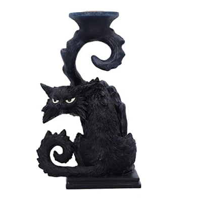 Image of Nemesis Now Spite Black Cat Candlestick Holder, 18.5cm