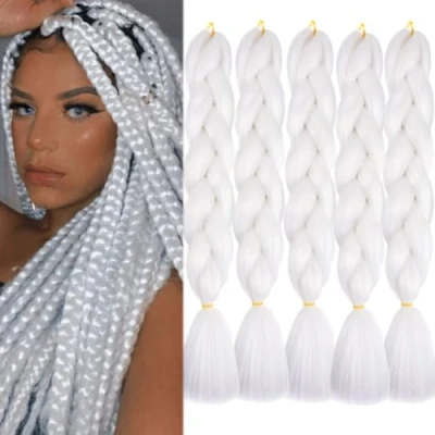 Image of Doren Ombre Jumbo Braids 24 Inches Colorful Synthetic Kanekalon Hair Extensions for DIY Twist Crochet Braiding 5pcs 100g/pc, #60 White
