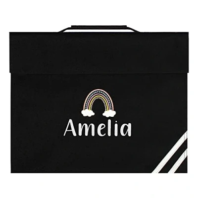 Image of TeddyTs Personalised Boho Rainbow Name School Book Bag (Black), 36cm x 30cm