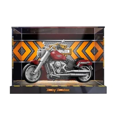 Image of HCAEIOFJ Clear Acrylic Display Case for Lego Creator 10269 Applicable Harley Davidson Fatboy Expert Series Designed Box Gift(Display Only) (High Bottom+Background)