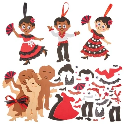 Image of Baker Ross FN046 Flamenco Dancer Mix &amp; Match Decoration Kits Pack of 8, Craft for Kids