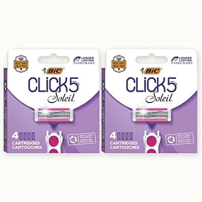 Image of BIC Click 5 Soleil Women&#039;s Razor Refills with Flexible Blades and Recyclable Box, Pink, 8 Count