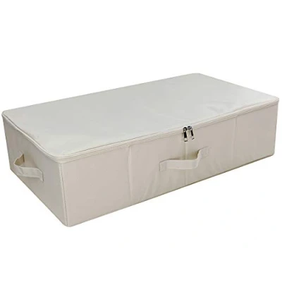 Image of iwill createpro Under the Bed Storage Box with Zippered Lid, Removable Cardboad, Comforter Box, Dust proof Basket for duvets, Beige