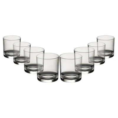 Image of Virtually Glass Set of Roltex Unbreakable Reusable Polycarbonate Plastic Whiskey/Juice Glasses (Volume 227ml/8 oz Height 8.6cm Max Diameter 7cm) (8)