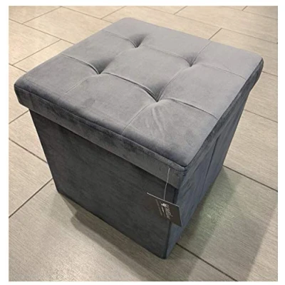 Image of HOME LIVING Luxurious Foldable Brushed Velvet Square Storage Box Seat Ottoman (Charcoal)