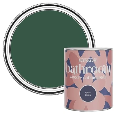 Image of Rust Oleum Green Moisture Resistant Bathroom Wood and Cabinet Paint in Gloss Finish The Pinewoods 750ml