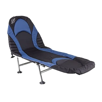 Image of Charles Bentley ODYSSEY Premium, Folding, Camp Bed, Sturdy, Portable, Lounger Chair, Camping Tent, Padding, Adjustable, Folding Feet, Padded Headrest, For Fishing, Camping, Beach, Navy (68x25x198cm)