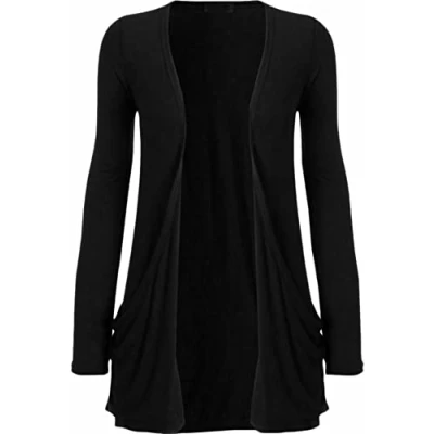 Image of REAL LIFE FASHION LTD Womens Long Sleeves Pocket Open Front Boyfriend Cardigan Top#(Black Cardigan#UK 12 14#Womens)