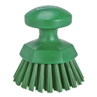 Image of Vikan Round Hand Held Scrub Brush/Keg Brush, Polypropylene, Polyester Bristle, 110mm, Green One Size, 38852