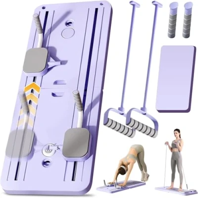 Image of EFGETD Pilates Reformer Machine Board Set Ab Roller Exercise Wheel Automatic Rebound Foldable Abdominal Equipment with Resistance Rope and Timer(Purple2)