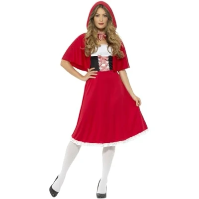 Image of Smiffys Red Riding Hood Costume, with Longer Length Dress &amp; Cape, Fairytale, Wings and Wands Fancy Dress, Adult Up Costumes