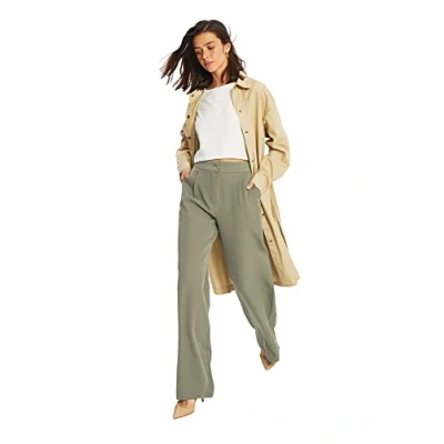 Image of Trendyol Women High Waist Wide Leg Trousers Light Khaki